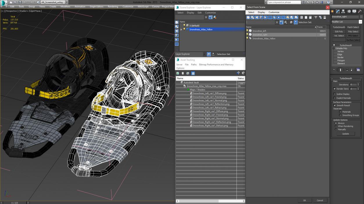 Snowshoes Atlas Yellow 3D