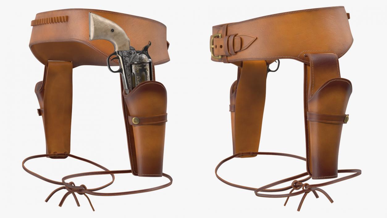 3D model Double Gun Belt Brown with Gun