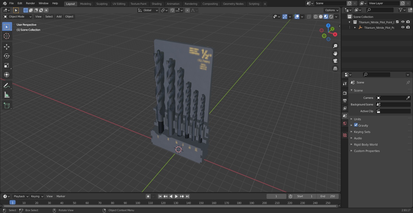 Titanium Nitride Pilot Point Drill Bit Set 3D