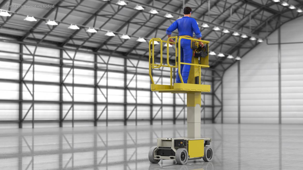 Electrician with Vertical Mast Lift Rigged 3D