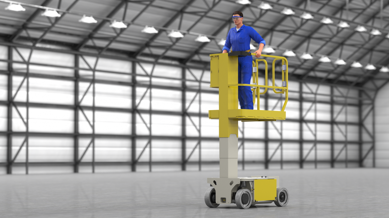 Electrician with Vertical Mast Lift Rigged 3D