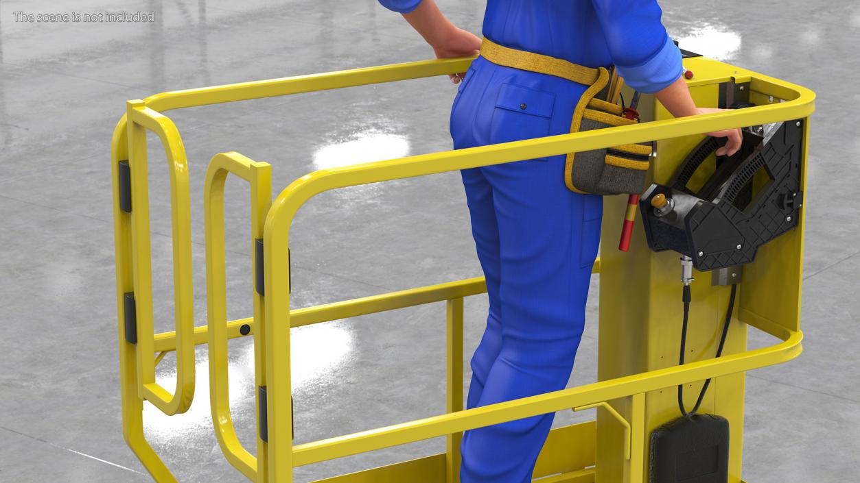 Electrician with Vertical Mast Lift Rigged 3D