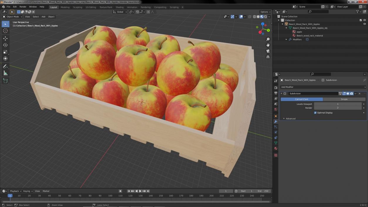 Beech Wood Rack With Apples 3D