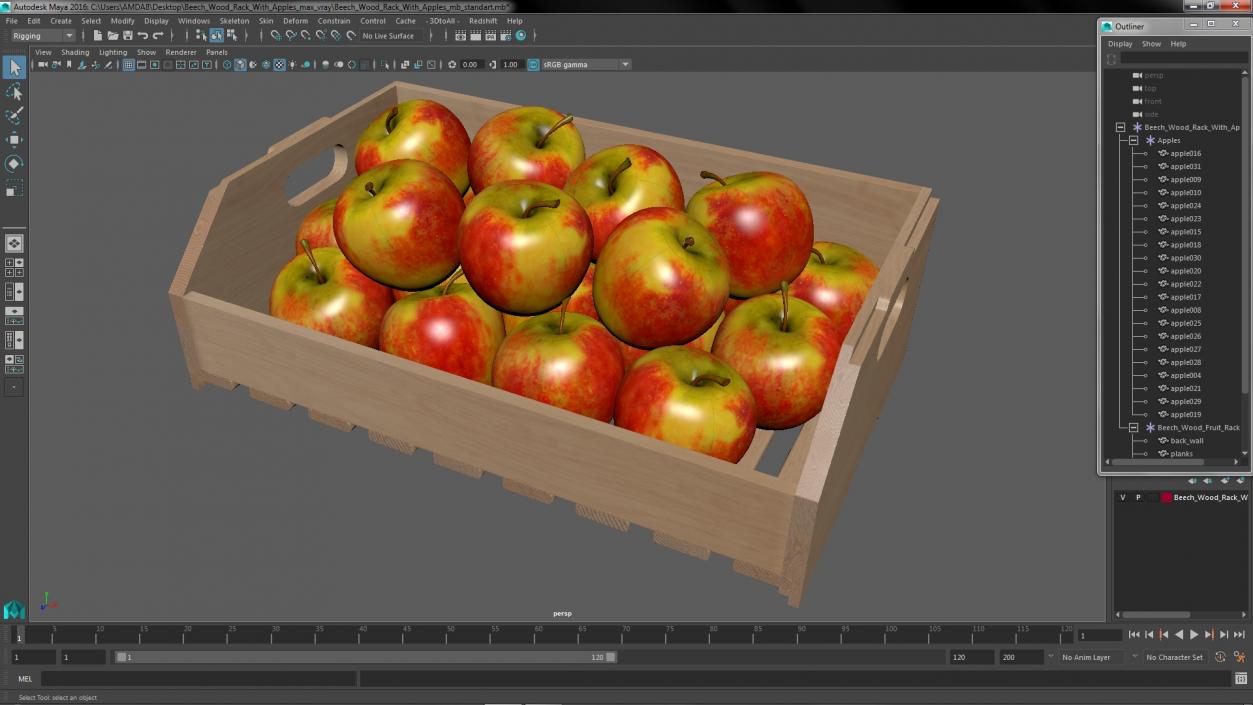 Beech Wood Rack With Apples 3D