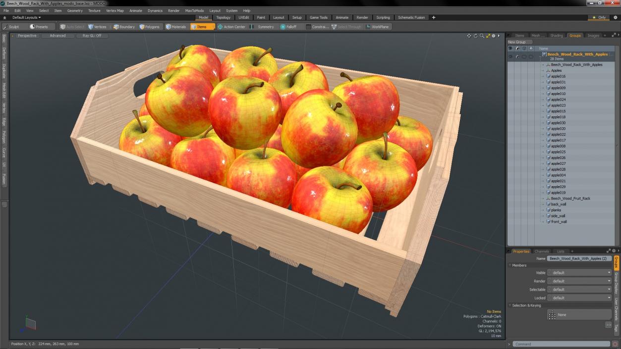 Beech Wood Rack With Apples 3D