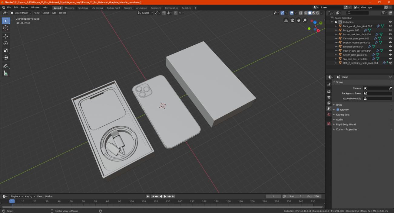 3D model iPhone 12 Pro Unboxed Graphite