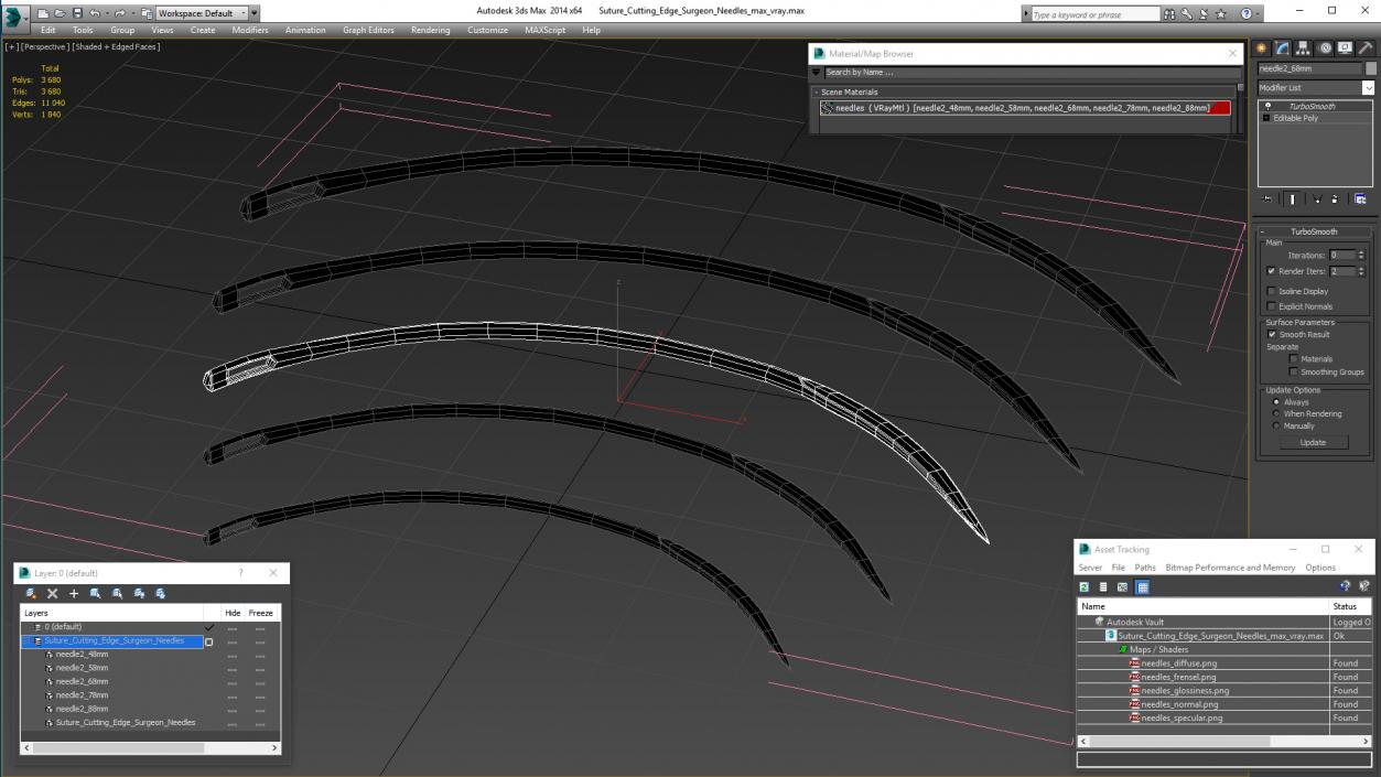 3D model Suture Cutting Edge Surgeon Needles