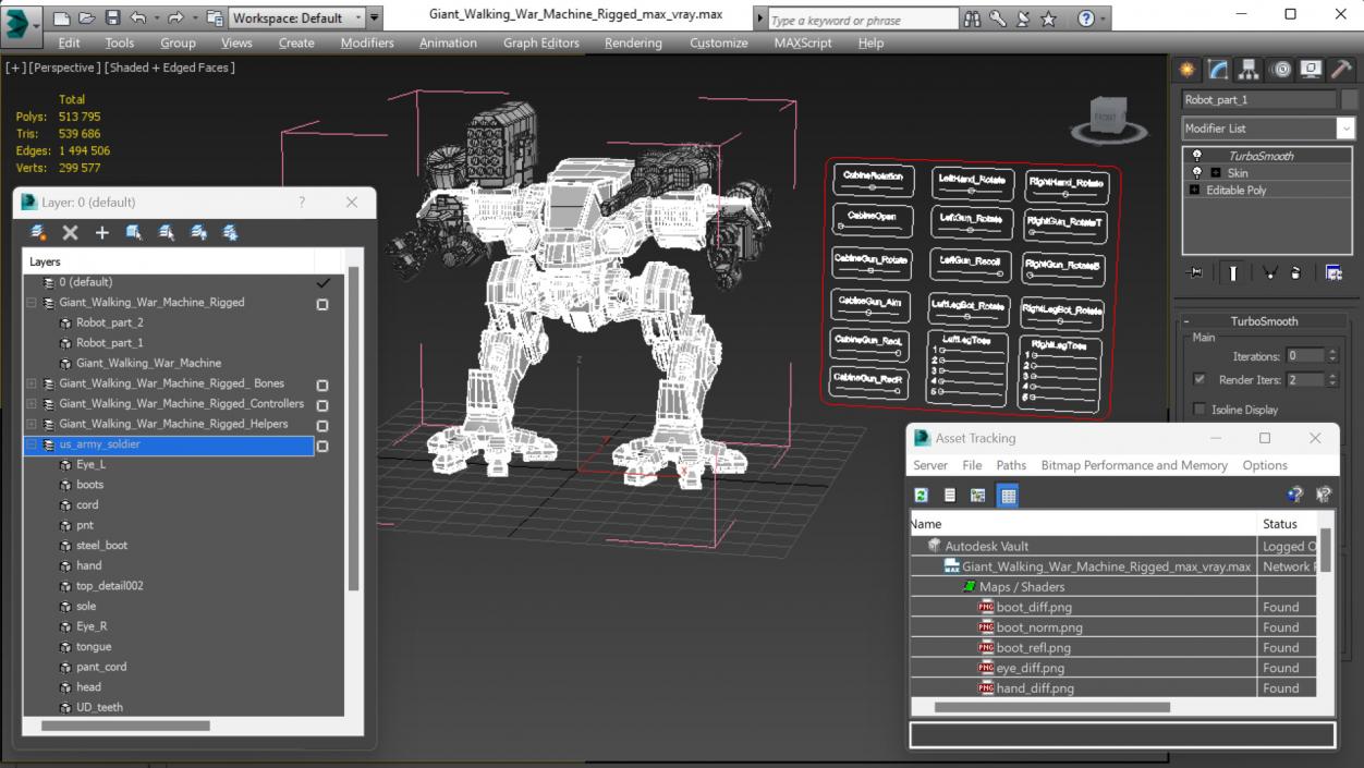 Giant Walking War Machine Rigged 3D