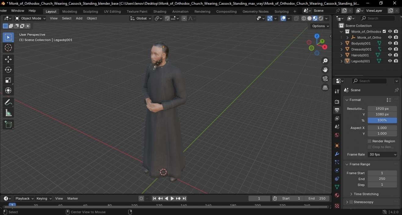 3D Monk of Orthodox Church Wearing Cassock Standing model