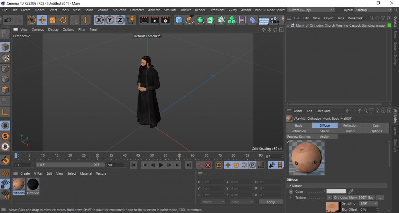 3D Monk of Orthodox Church Wearing Cassock Standing model