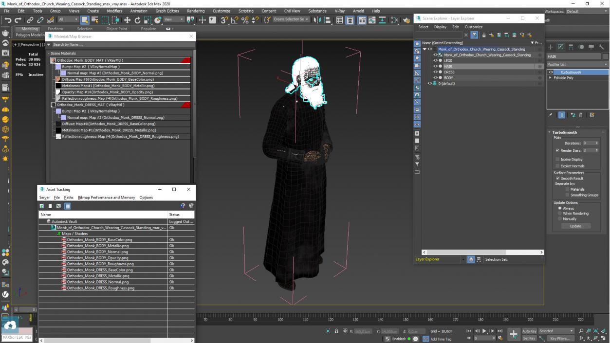 3D Monk of Orthodox Church Wearing Cassock Standing model