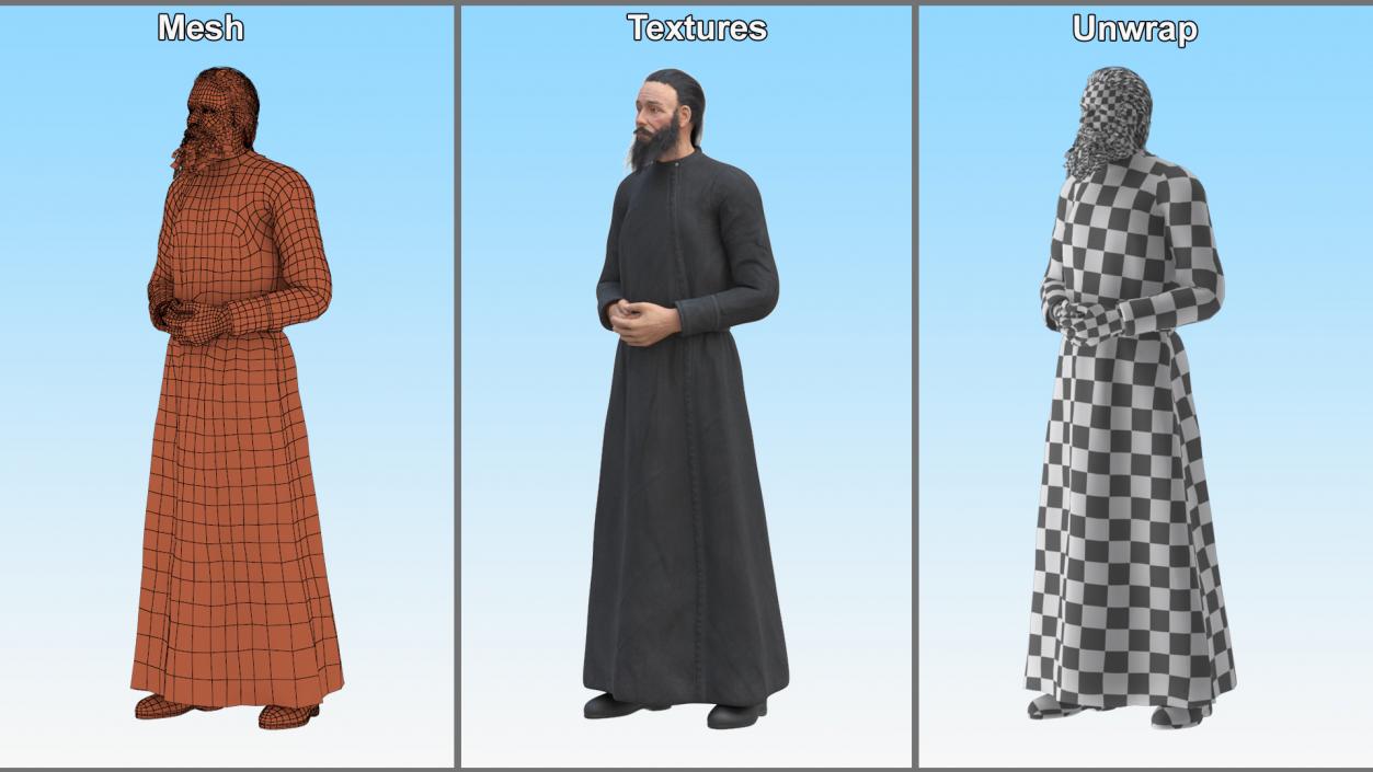 3D Monk of Orthodox Church Wearing Cassock Standing model