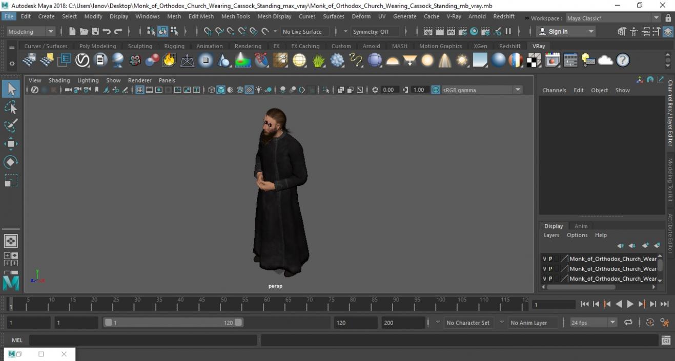 3D Monk of Orthodox Church Wearing Cassock Standing model