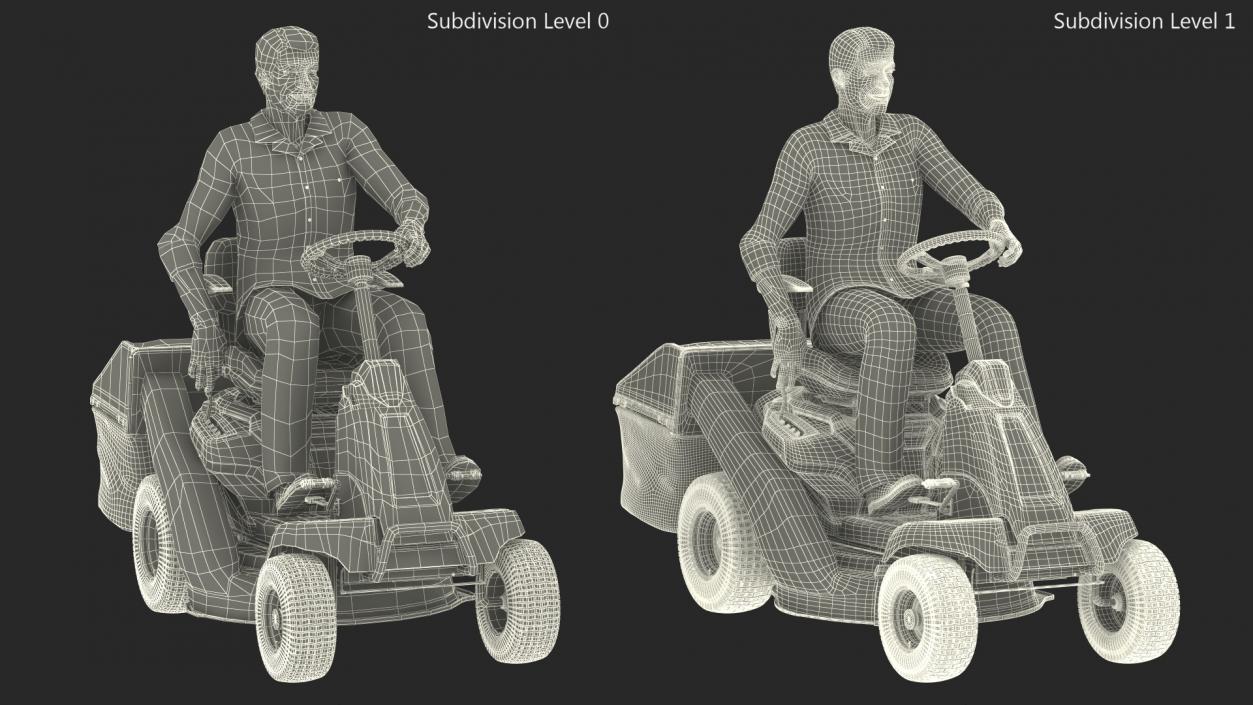 3D Sitting Farmer on Lawn-Mower with Grass Compartment