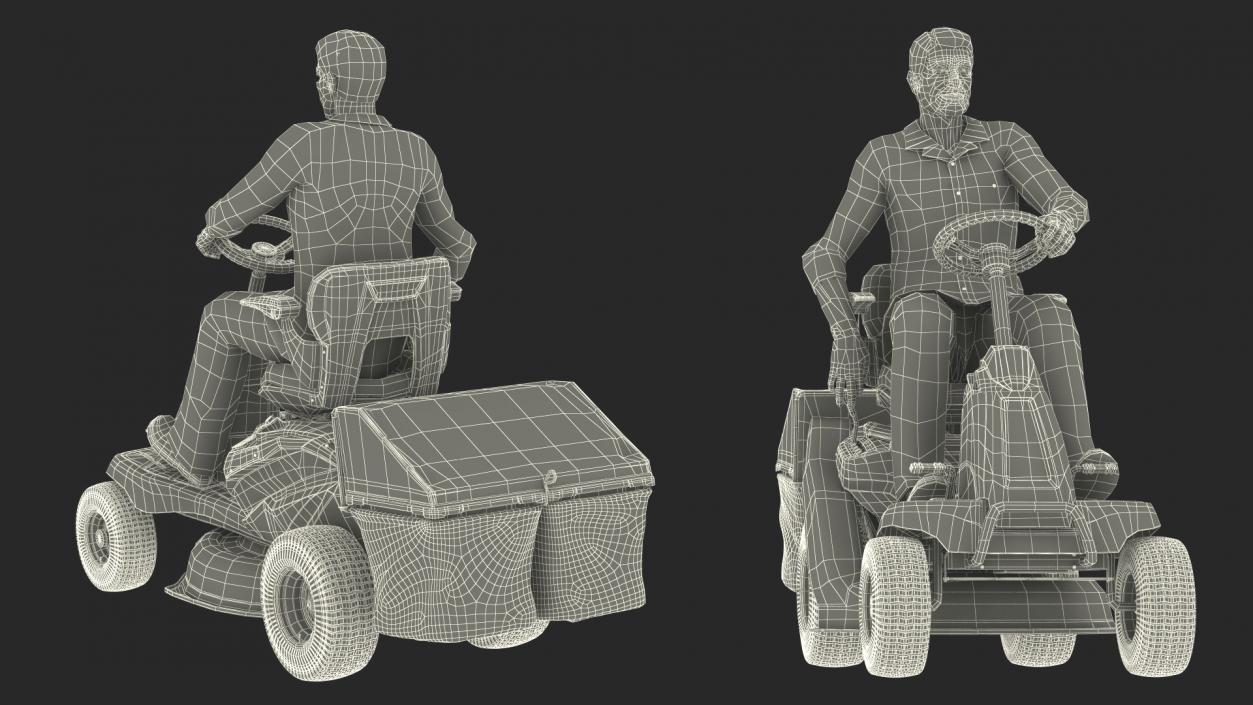 3D Sitting Farmer on Lawn-Mower with Grass Compartment