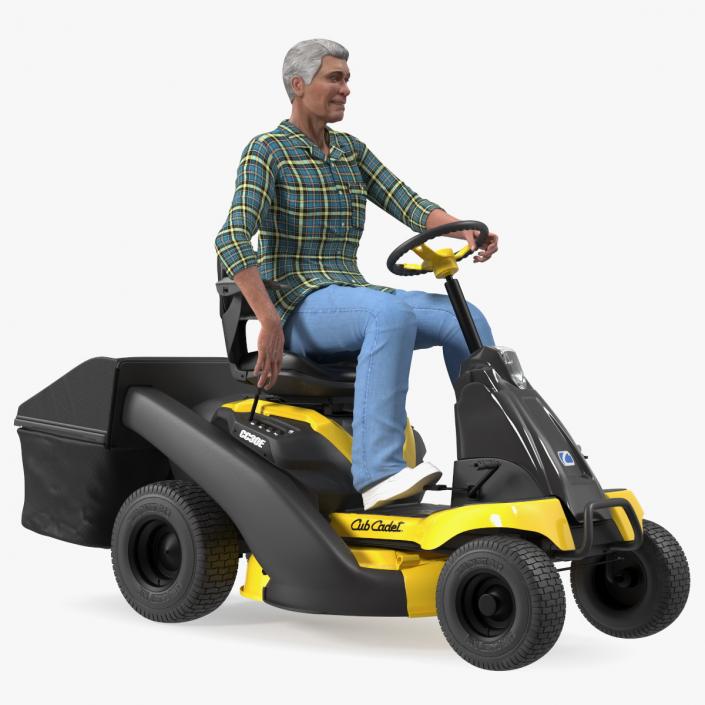 3D Sitting Farmer on Lawn-Mower with Grass Compartment