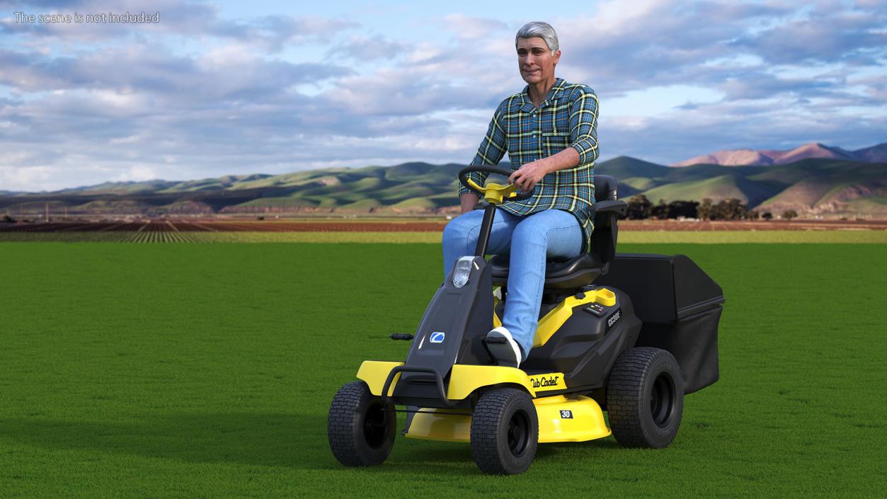 3D Sitting Farmer on Lawn-Mower with Grass Compartment