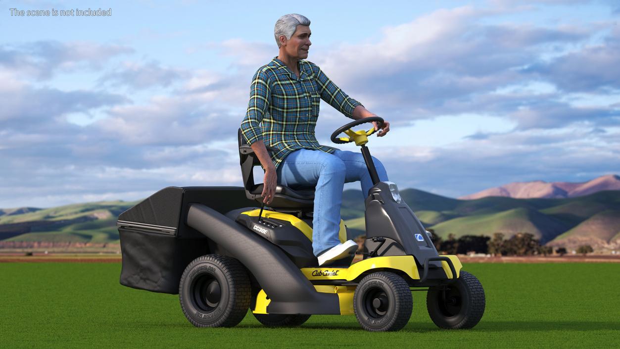 3D Sitting Farmer on Lawn-Mower with Grass Compartment