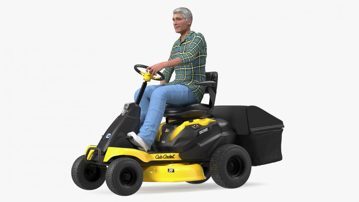 3D Sitting Farmer on Lawn-Mower with Grass Compartment