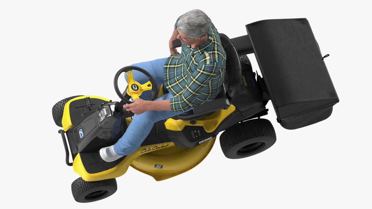 3D Sitting Farmer on Lawn-Mower with Grass Compartment