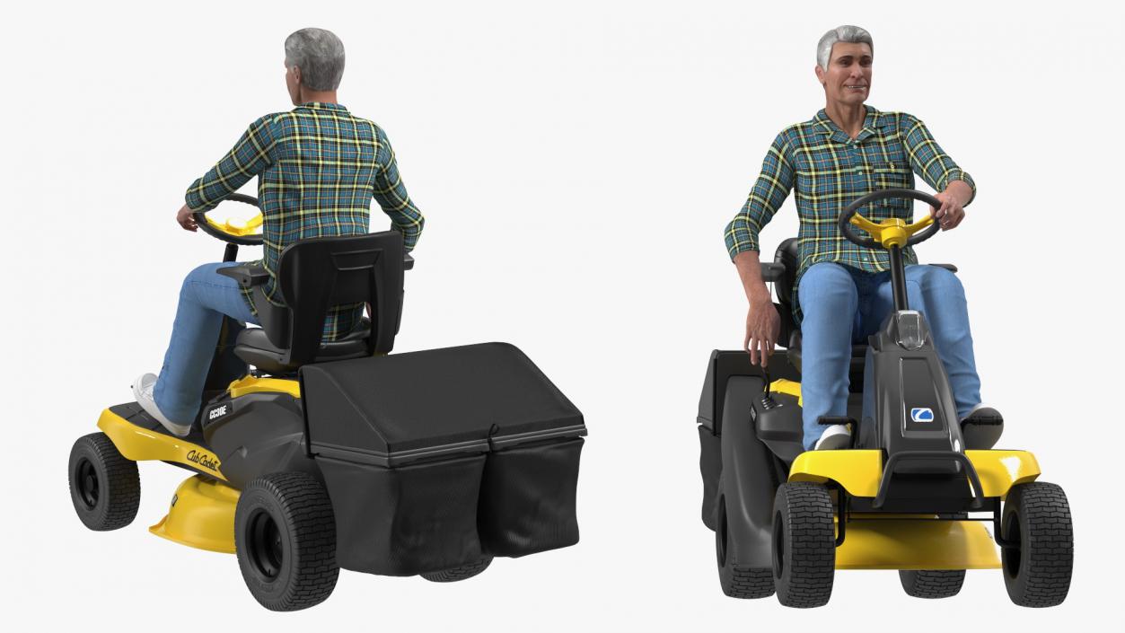 3D Sitting Farmer on Lawn-Mower with Grass Compartment