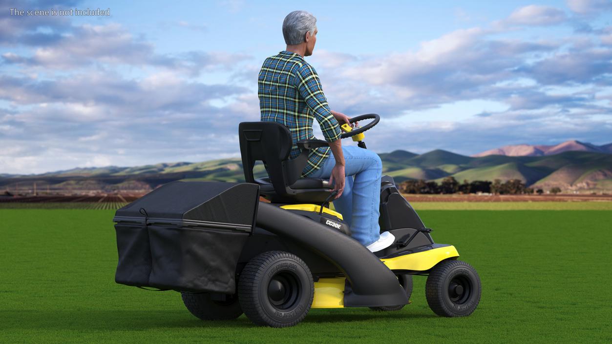 3D Sitting Farmer on Lawn-Mower with Grass Compartment