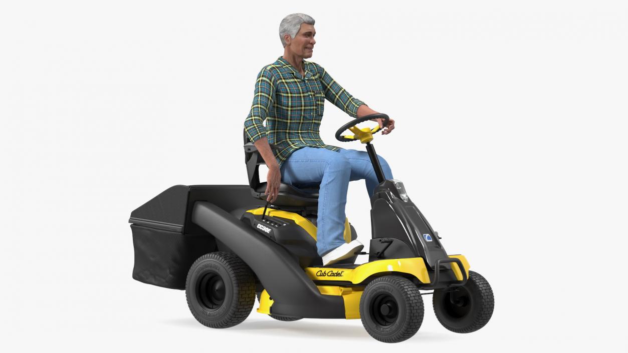 3D Sitting Farmer on Lawn-Mower with Grass Compartment