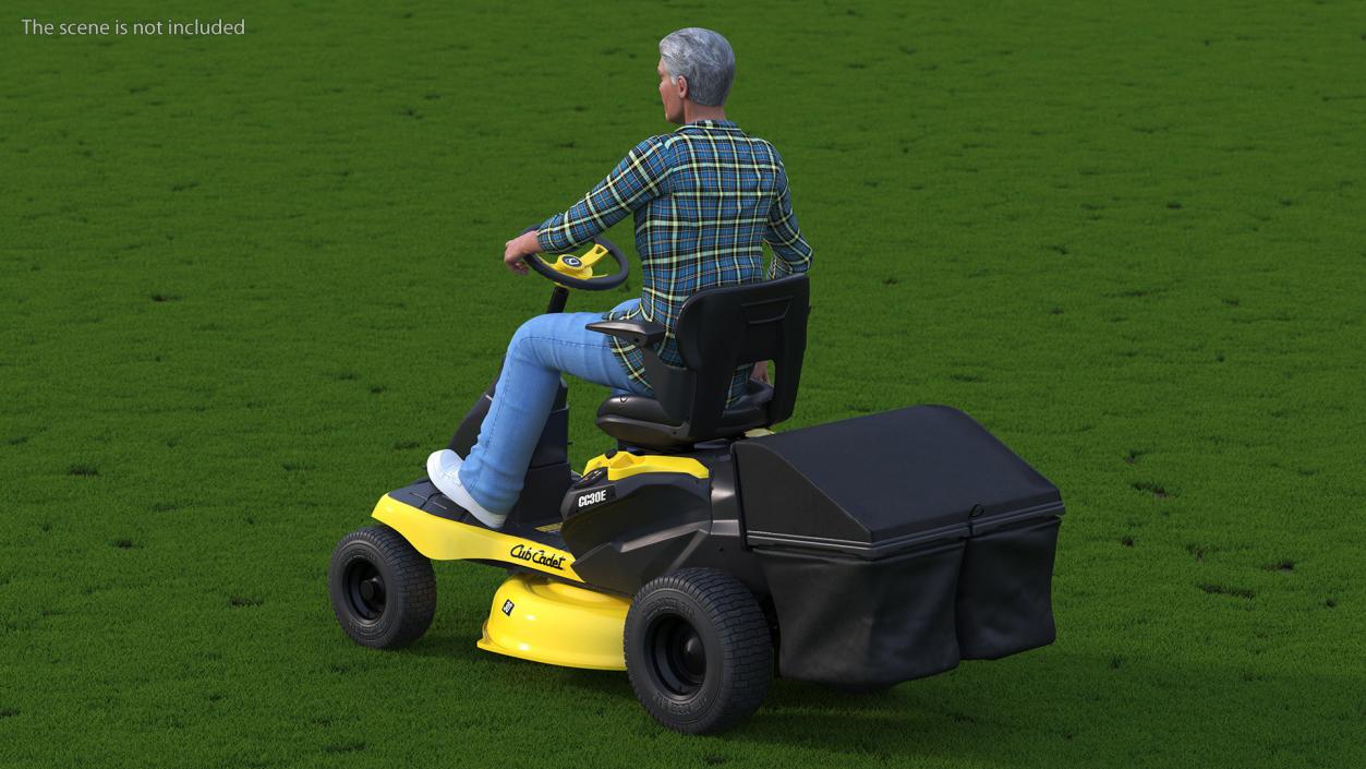 3D Sitting Farmer on Lawn-Mower with Grass Compartment