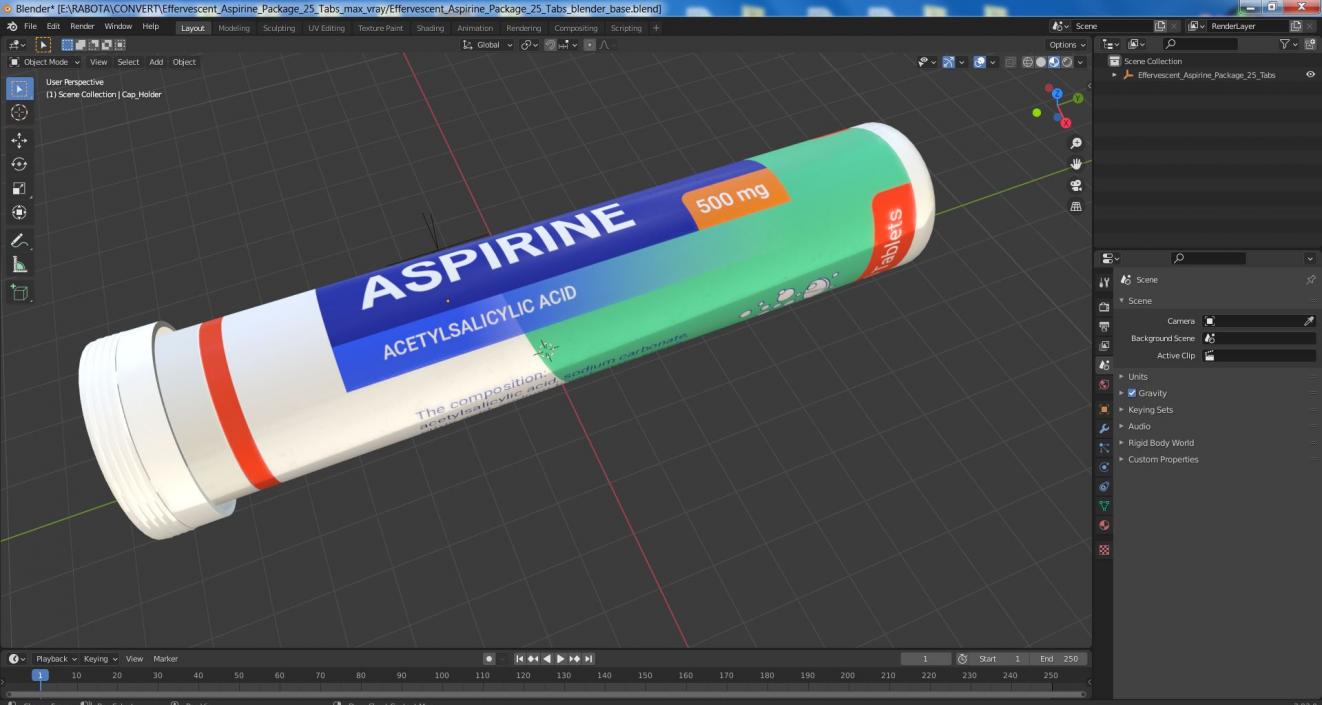 Effervescent Aspirine Package 25 Tabs 2 3D model