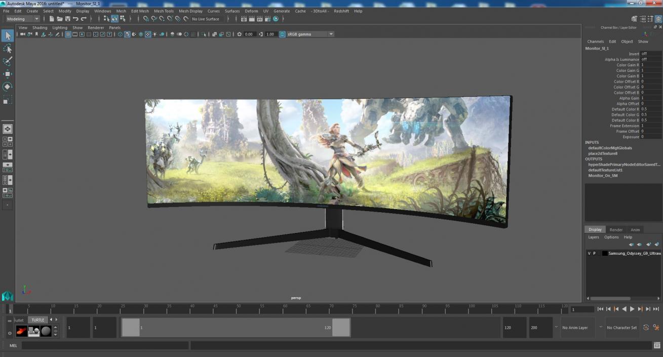 3D Samsung Odyssey G9 Ultrawide Gaming Monitor ON