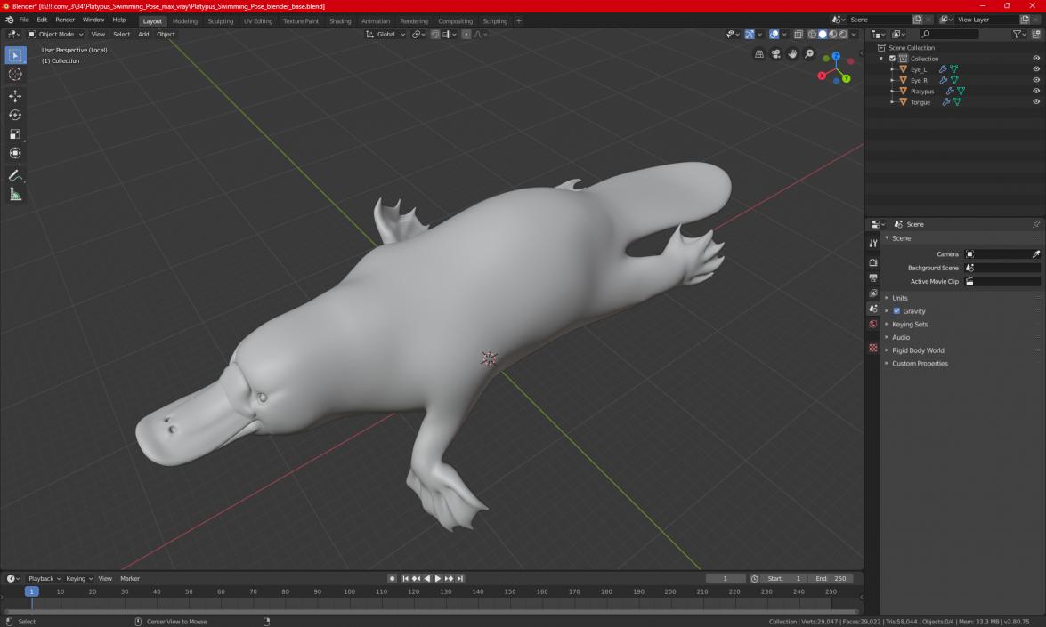 Platypus Swimming Pose 3D