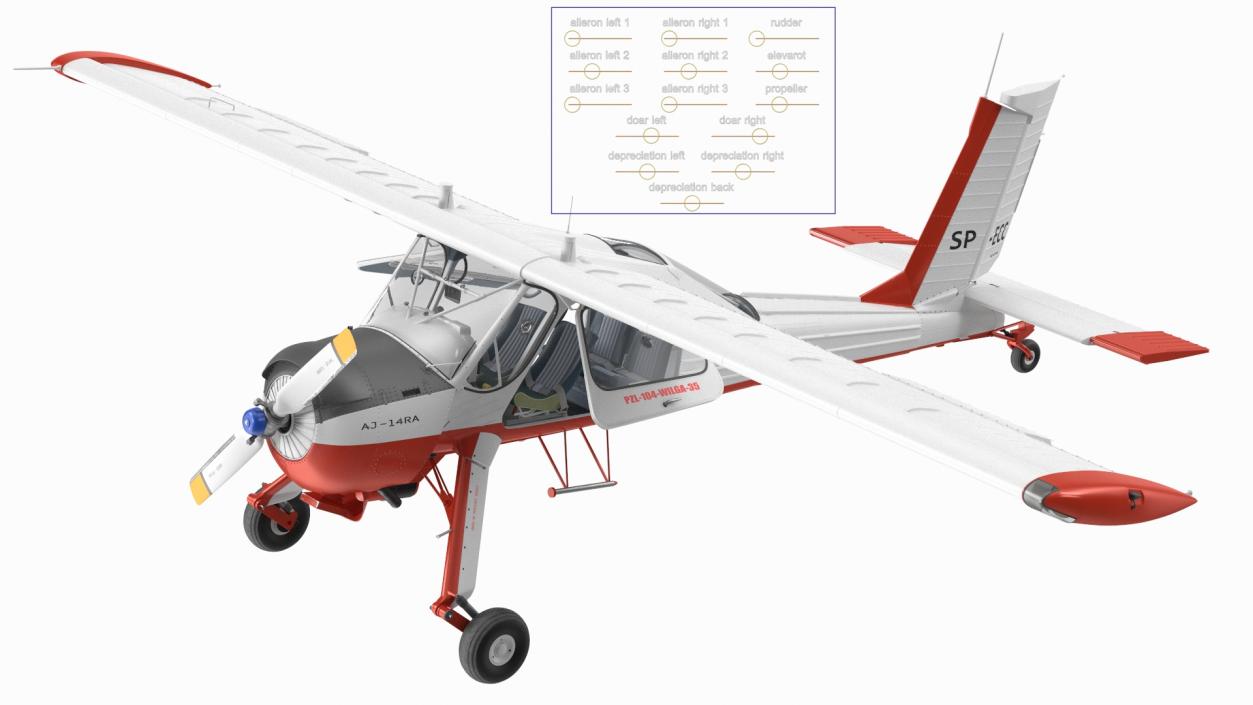 3D Utility Airplane PZL 104 Wilga White Rigged model