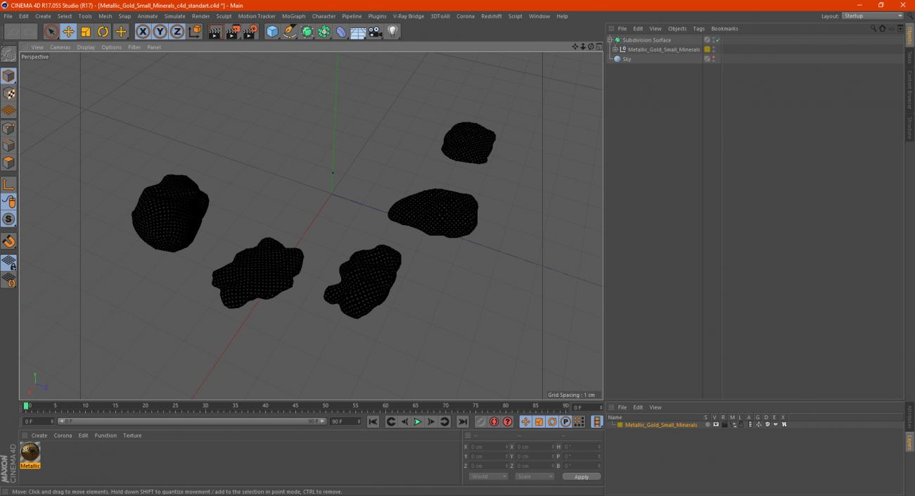 3D Metallic Gold Small Minerals model