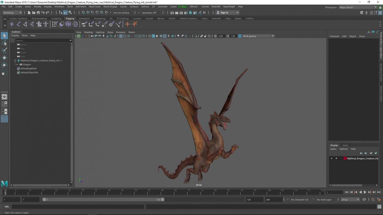 3D Mythical Dragon Creature Flying