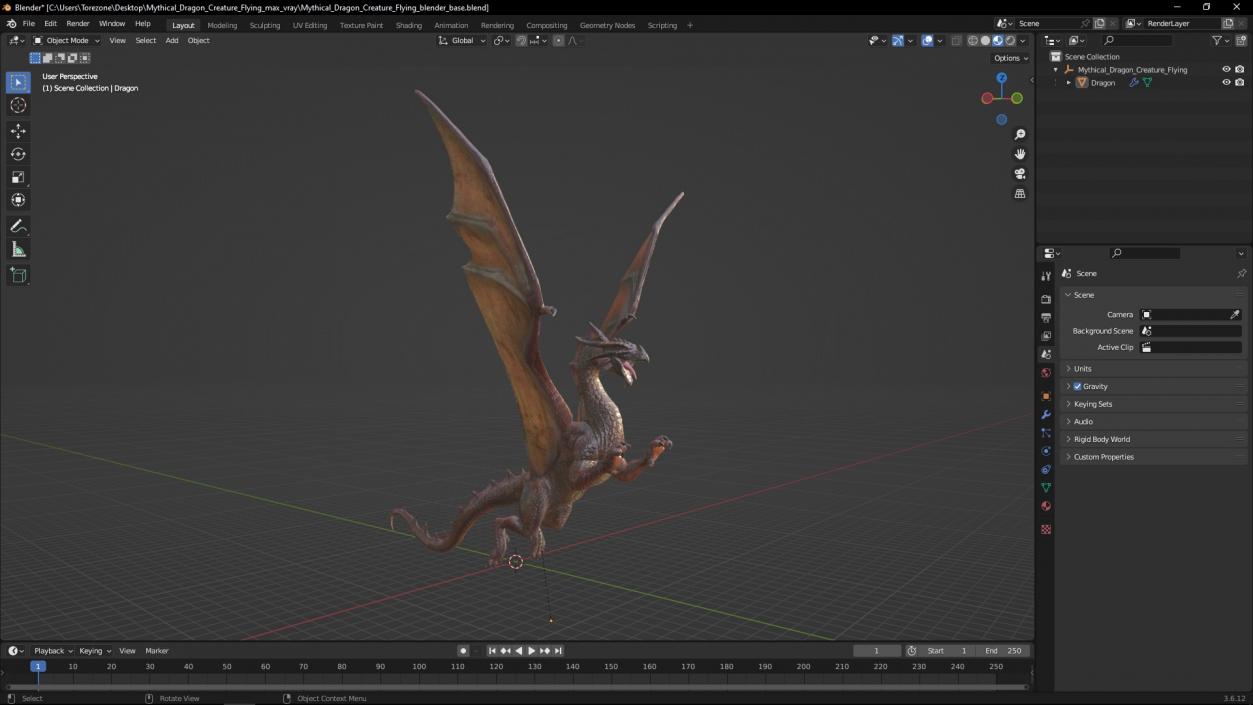 3D Mythical Dragon Creature Flying