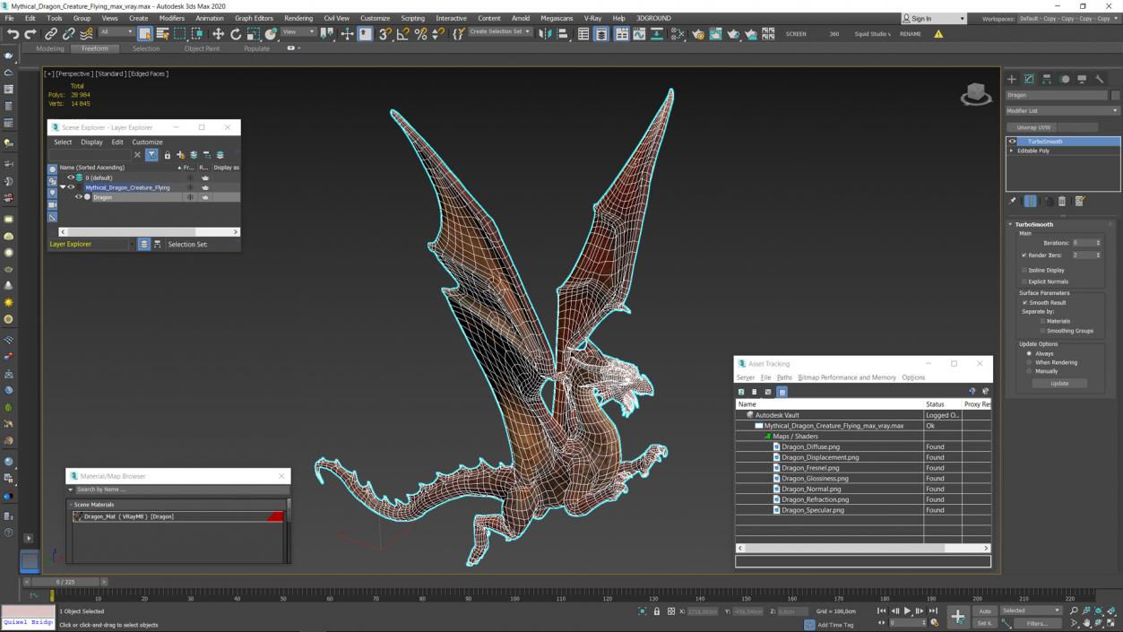 3D Mythical Dragon Creature Flying