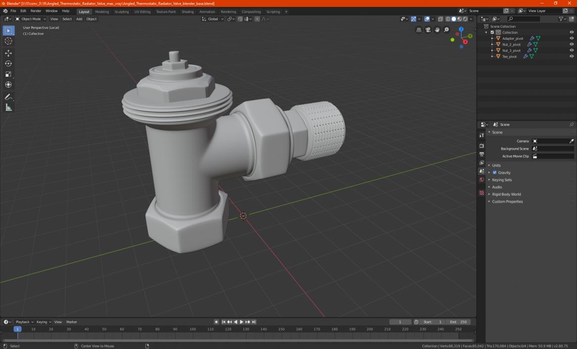 Angled Thermostatic Radiator Valve 3D model