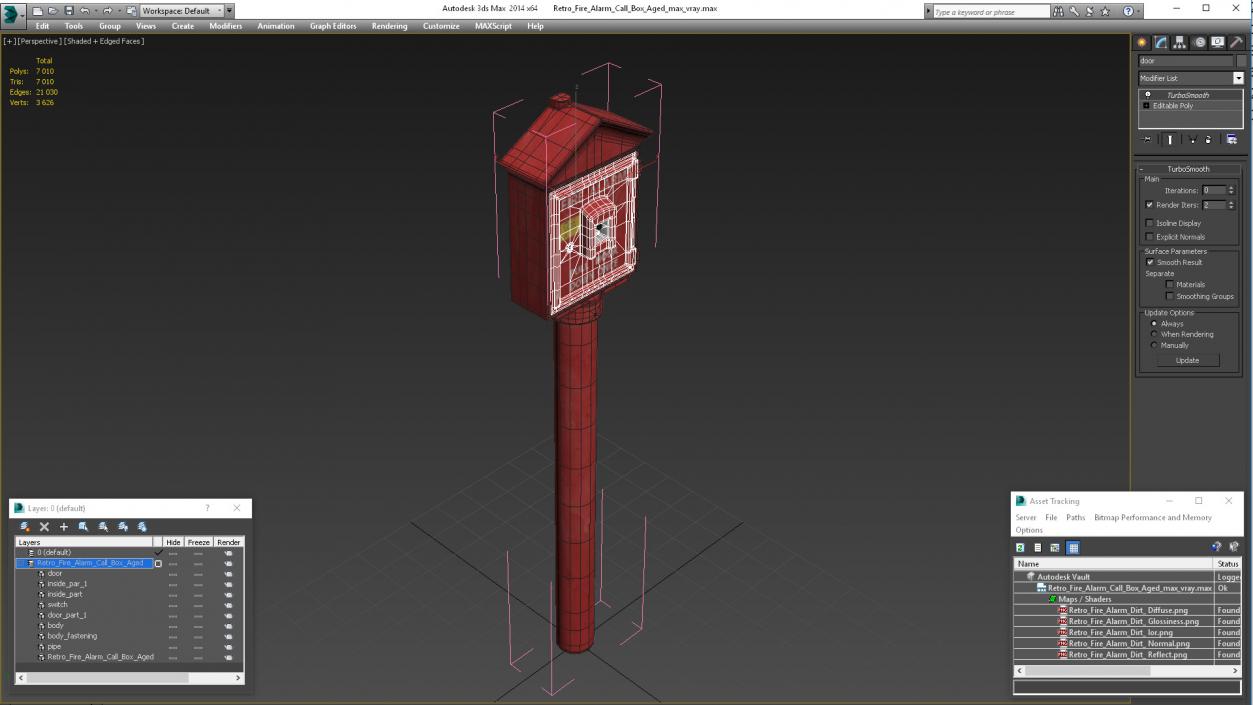 3D model Retro Fire Alarm Call Box Aged