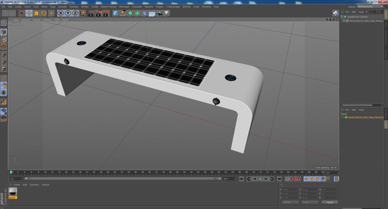 Street Bench with Solar Panel 3D model