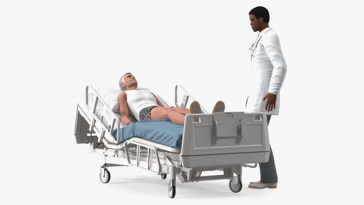 3D Patient on Hospital Bed 2 and Doctor