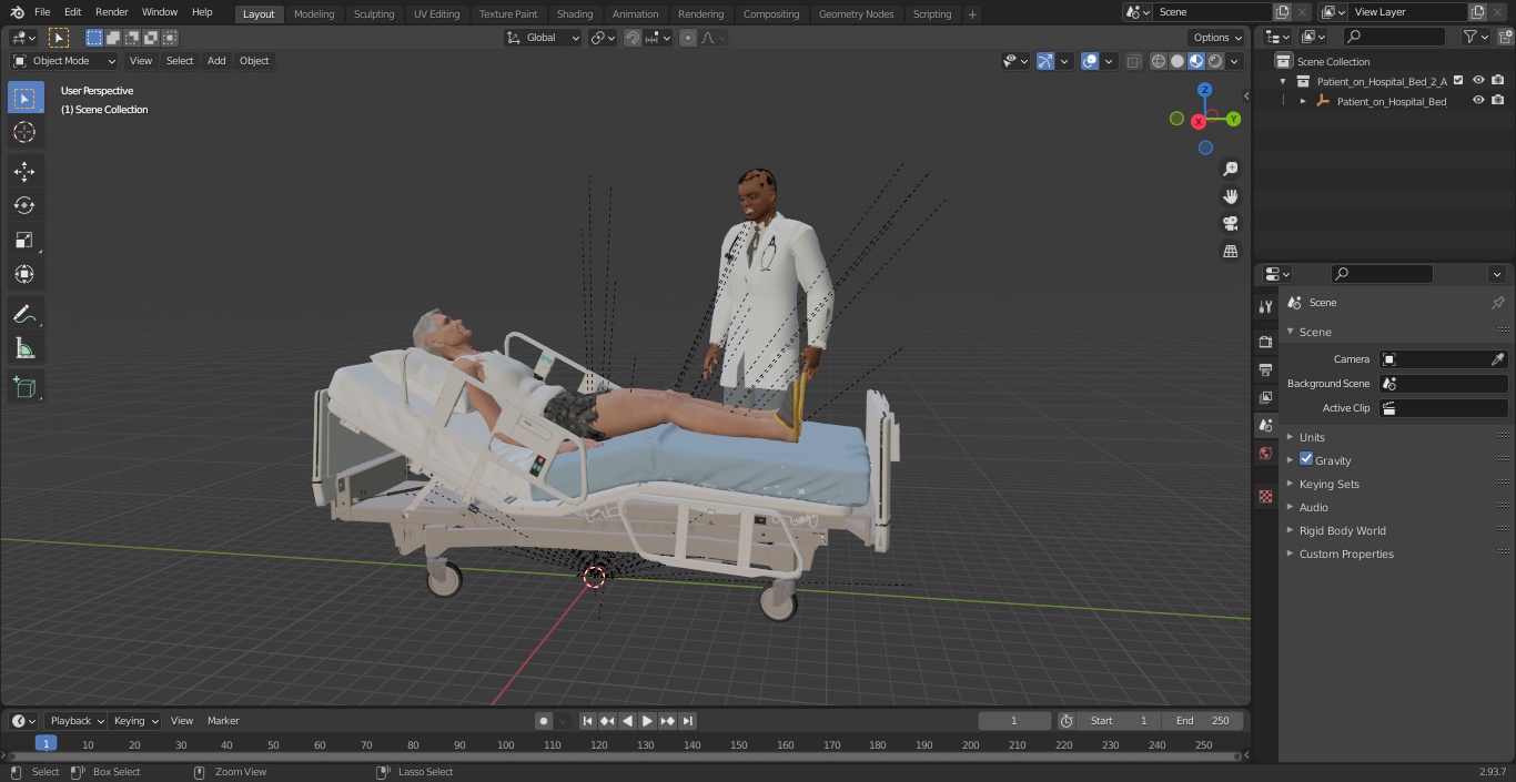 3D Patient on Hospital Bed 2 and Doctor