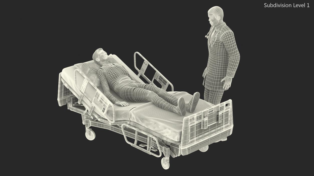 3D Patient on Hospital Bed 2 and Doctor