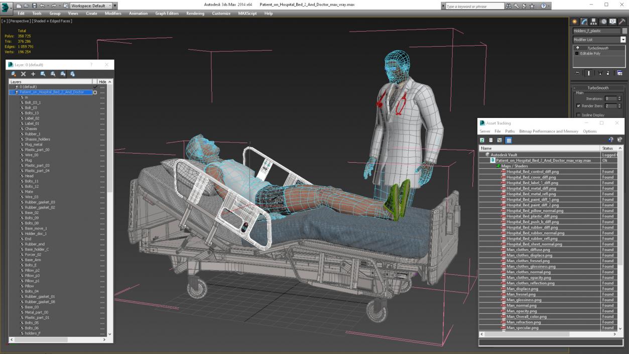 3D Patient on Hospital Bed 2 and Doctor