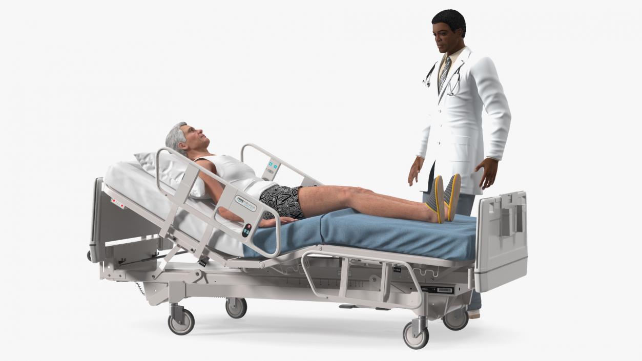 3D Patient on Hospital Bed 2 and Doctor