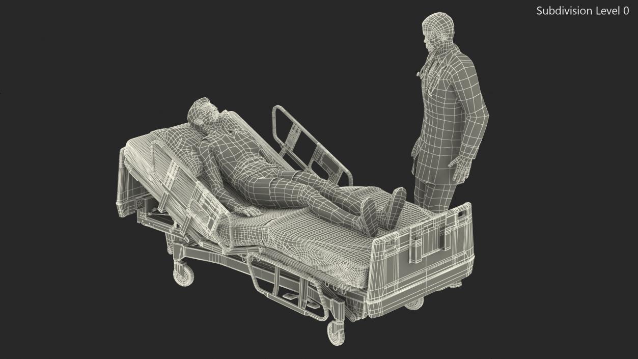 3D Patient on Hospital Bed 2 and Doctor