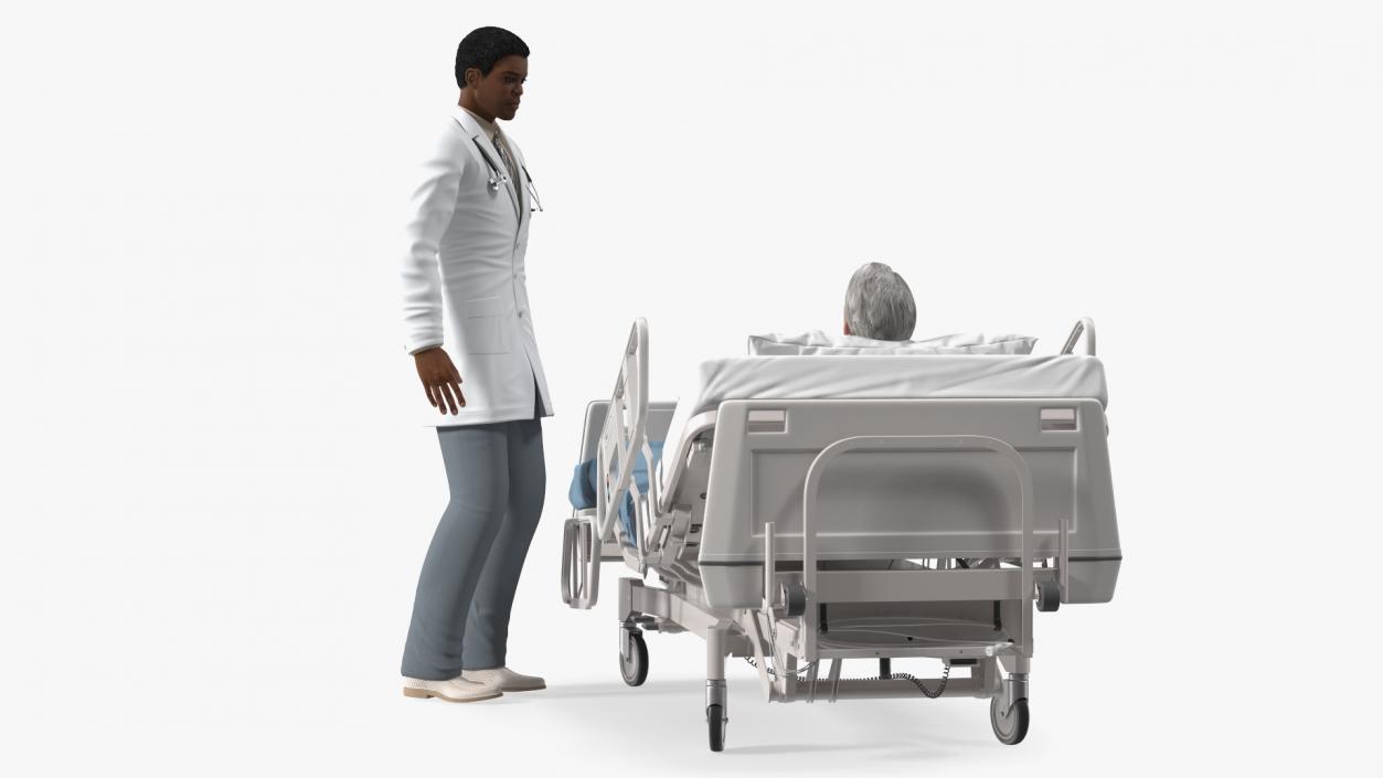 3D Patient on Hospital Bed 2 and Doctor