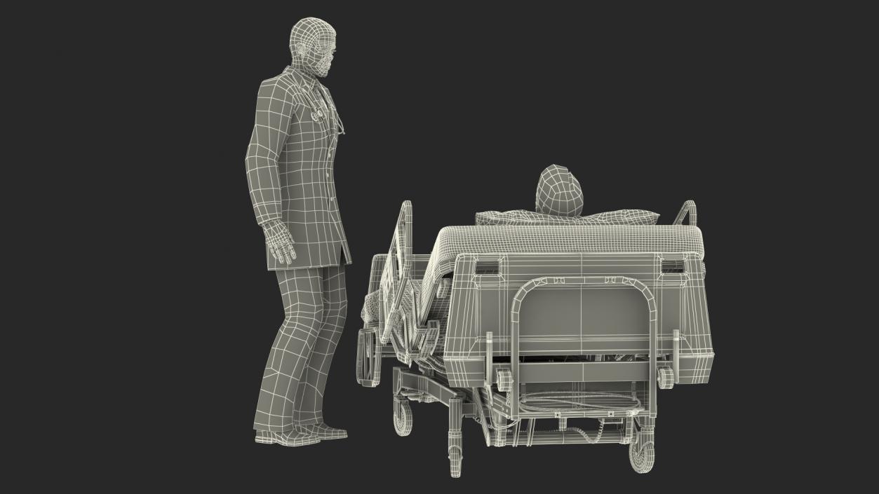 3D Patient on Hospital Bed 2 and Doctor