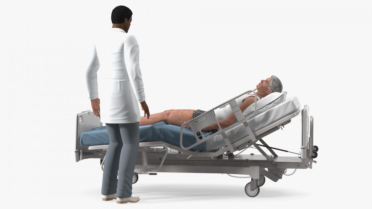 3D Patient on Hospital Bed 2 and Doctor