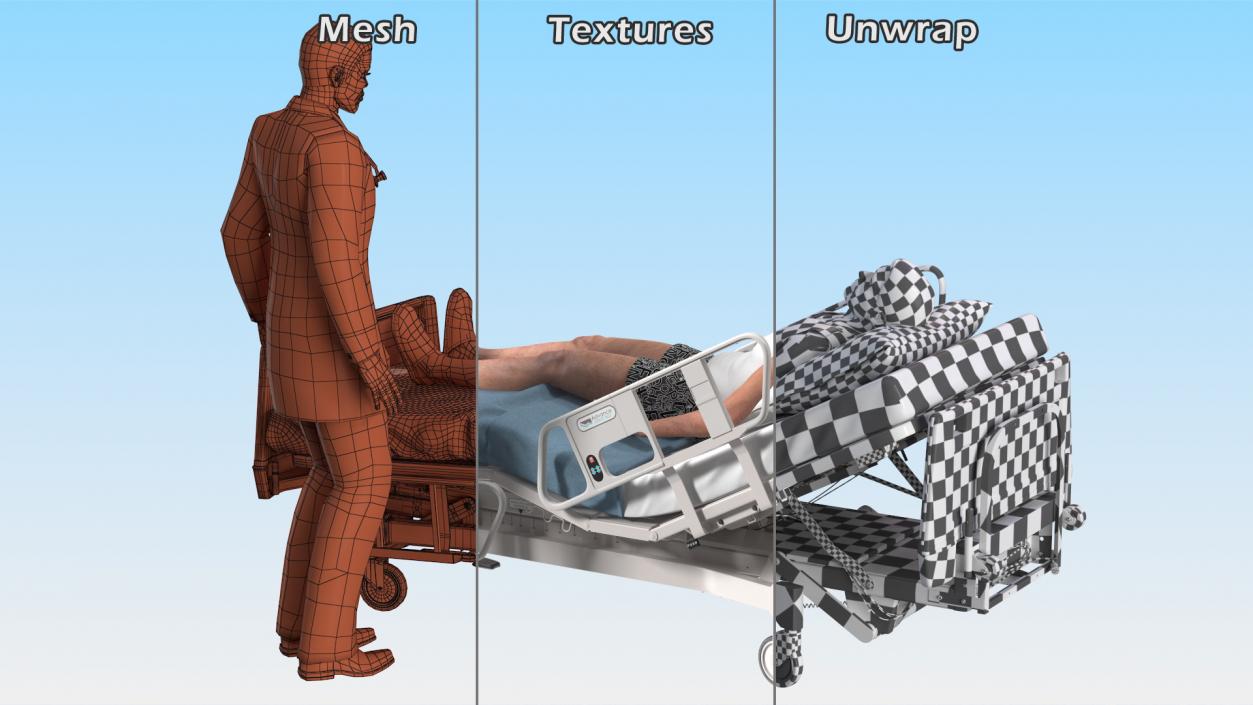 3D Patient on Hospital Bed 2 and Doctor