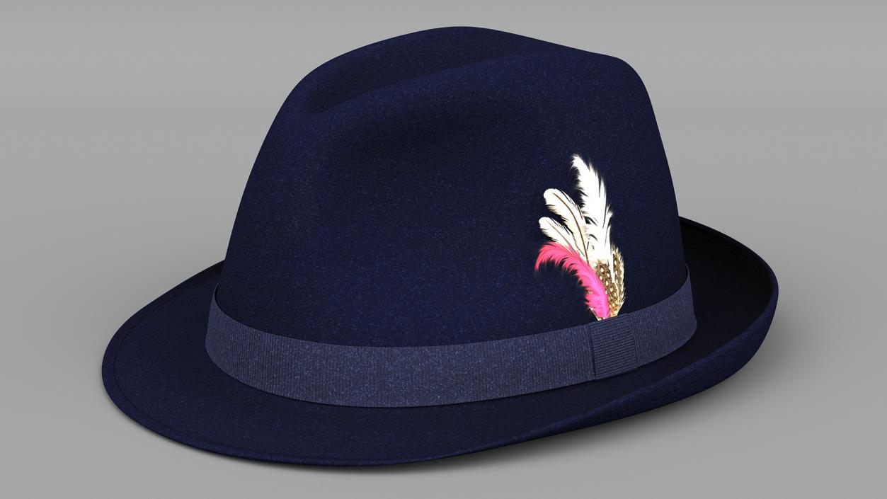 3D Royal Blue Fedora With Feathers